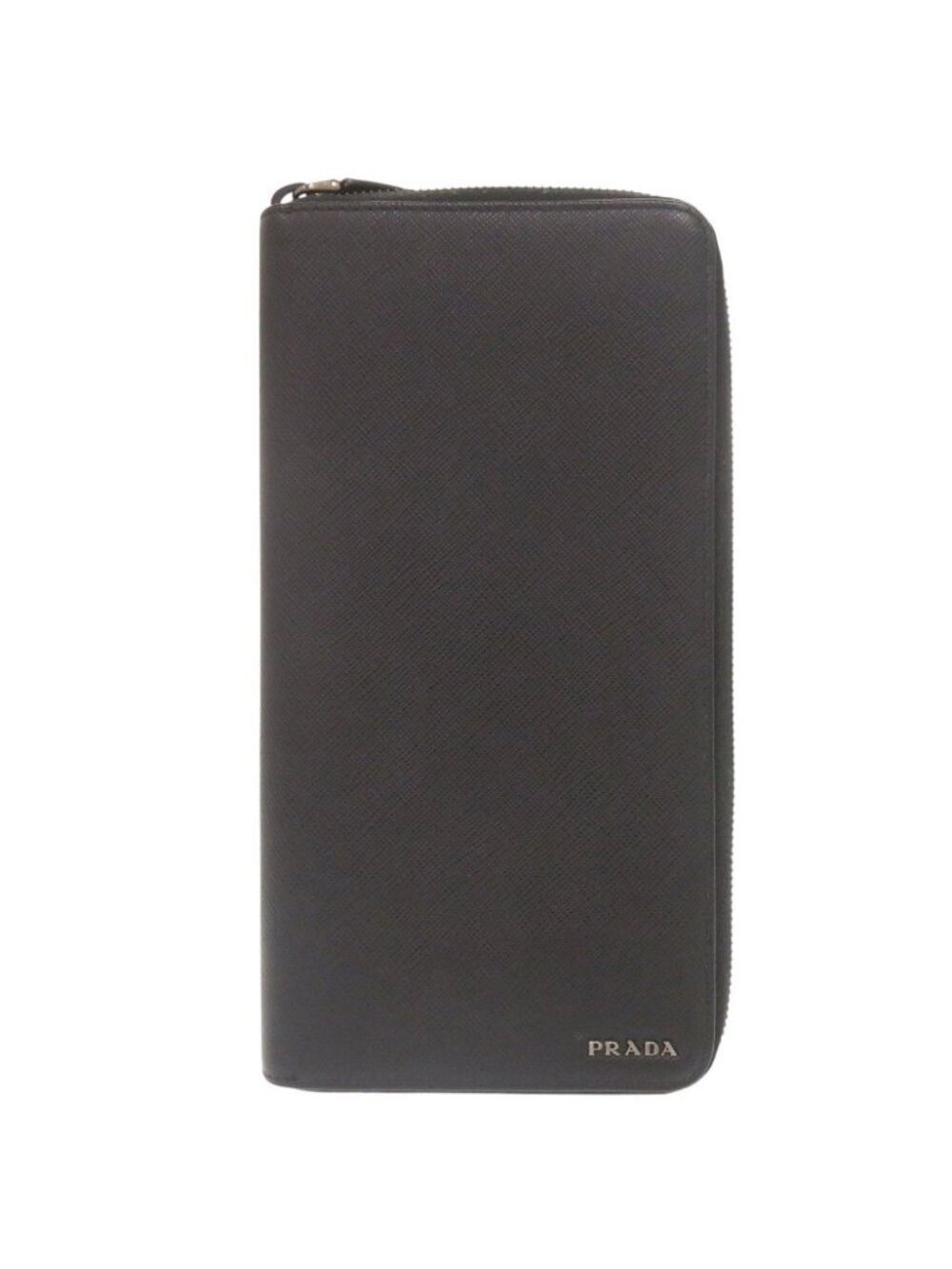 Prada Saffiano Leather Logo Black Zip Around Wallet